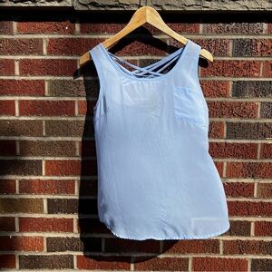 Shaish Light Blue Chiffon Strappy Back Sleeveless Tank Top